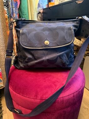 Coach Navy Signature Crossbody with Front Flap